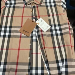 Burberry Tan and Red Casual Button Down Shirt